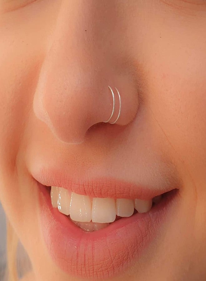 BILIBOOM Sterling Silver Spiral Nose Ring - 24G Thin Double Hoop Nose Rings Hoops Jewelry for Women - Handmade Dainty 925 Silver Nose Piercing with Snug Minimalist Fit - Comfortable Everyday Nose Hoop - Image 5
